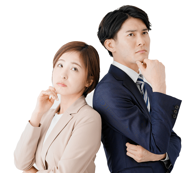 悩んでいる男女の写真