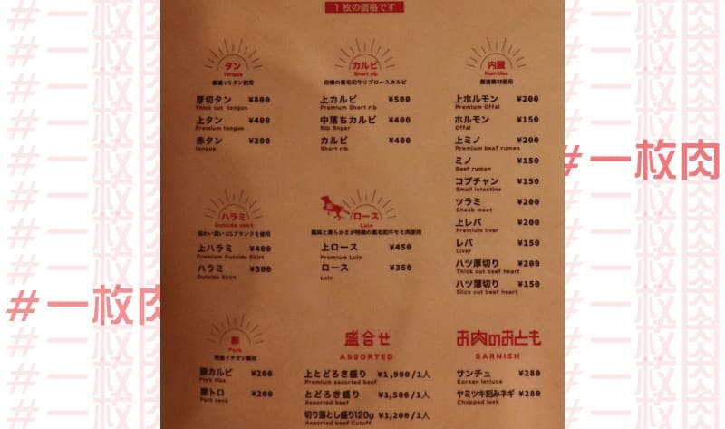 一枚肉メニュー